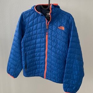 The North Face Blue Hooded Jacket with Orange Trim